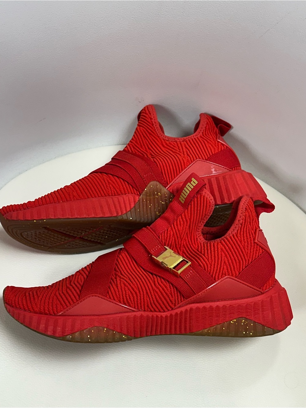 PUMA Defy Mid Varsity Red Gold Slip-On Sneakers Women’s 10 / Men’s 8.5